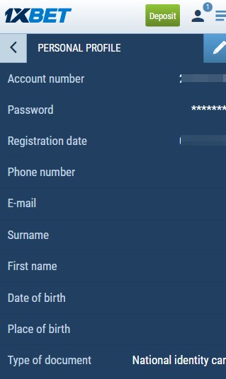 1XBET Personal Profile Settings