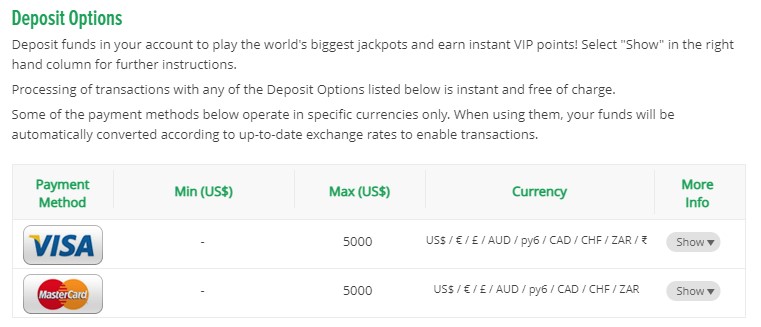 LottoSmile Deposit Options