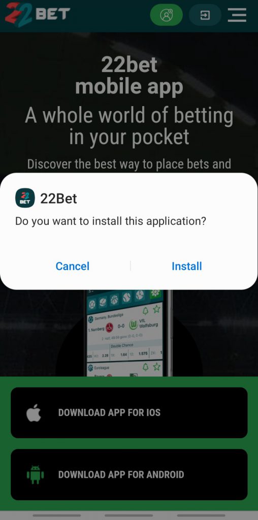 22bet app download for free