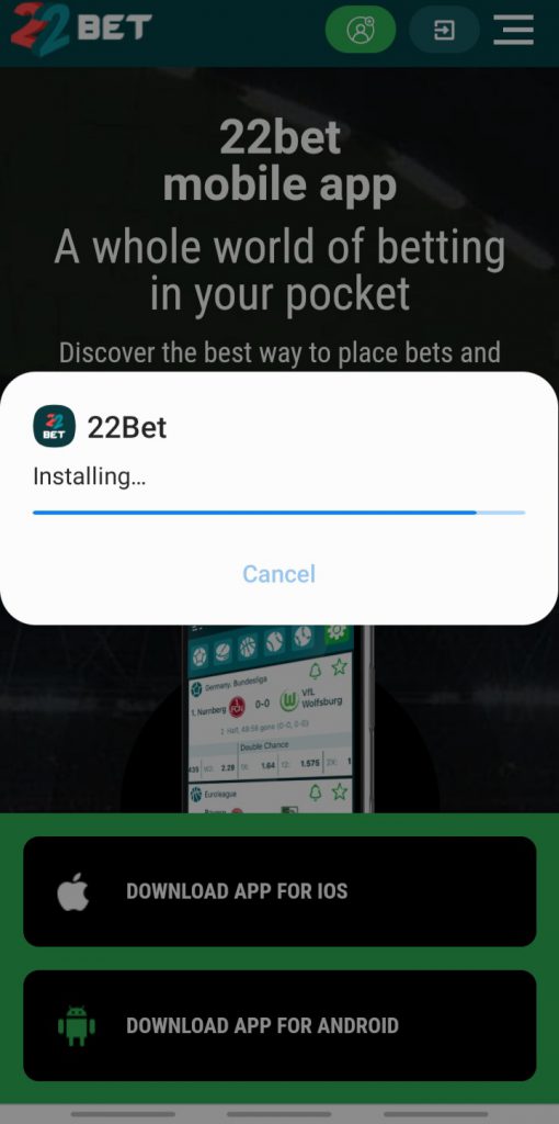 22bet app installation