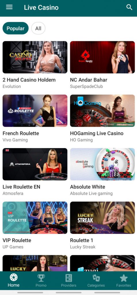 22bet app live casino