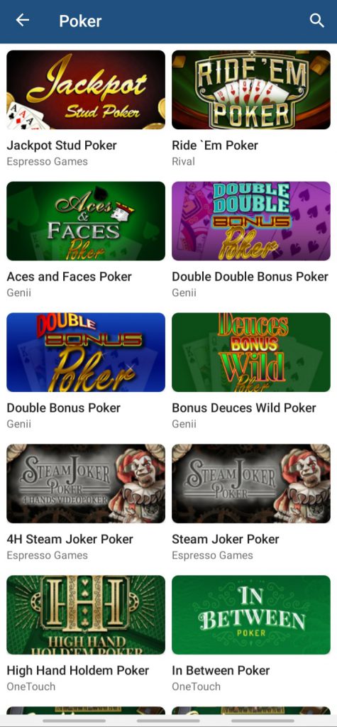 1xBet app poker