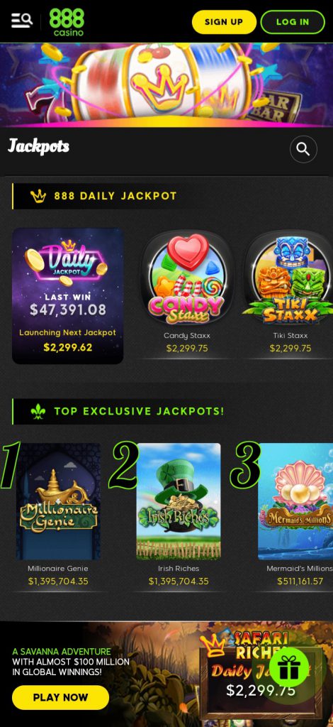 888 Casino app Jackpots