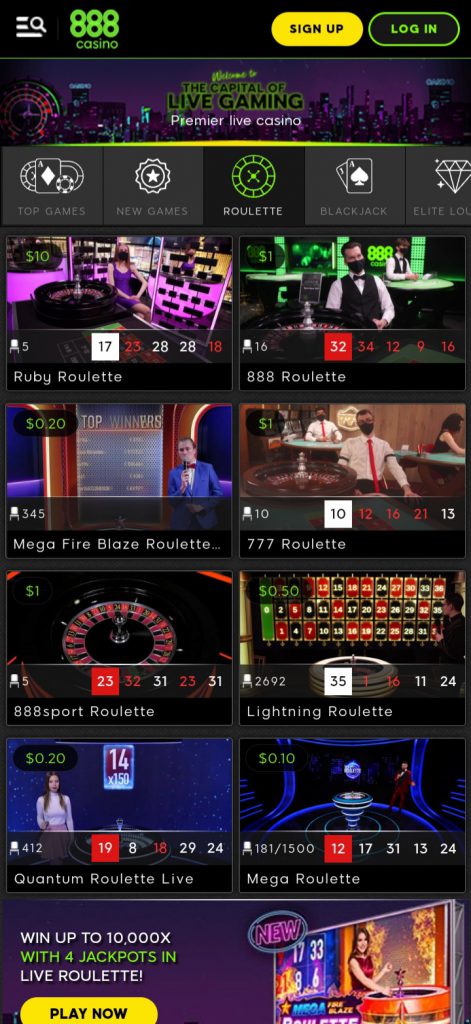 888 Casino app Roulette