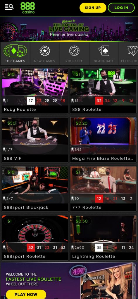 888 Casino app live casino