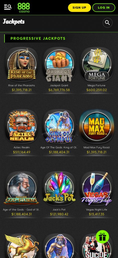 888 Casino app progressive jackpots