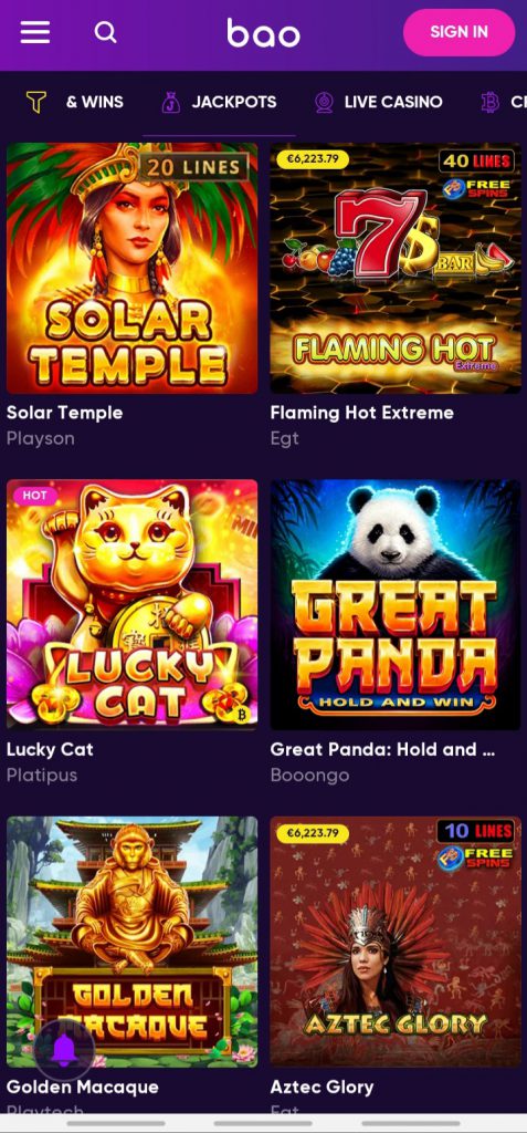 Bao casino app Jackpots