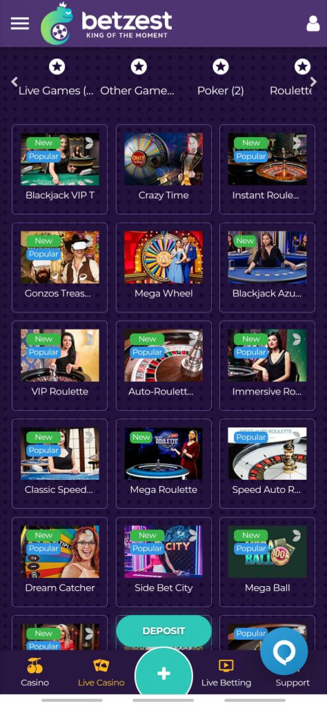 Betzest app live casino