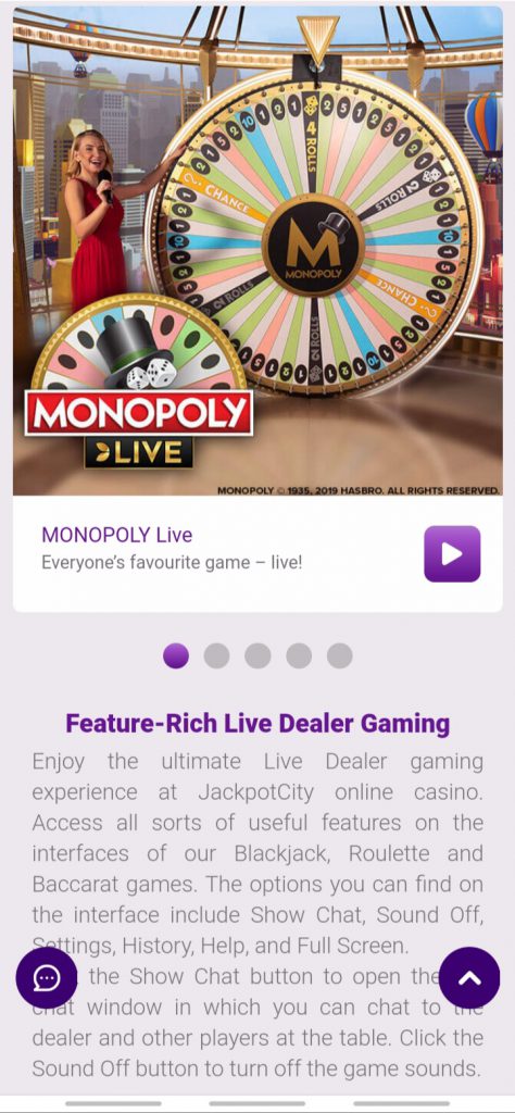 JackpotCity app live casino