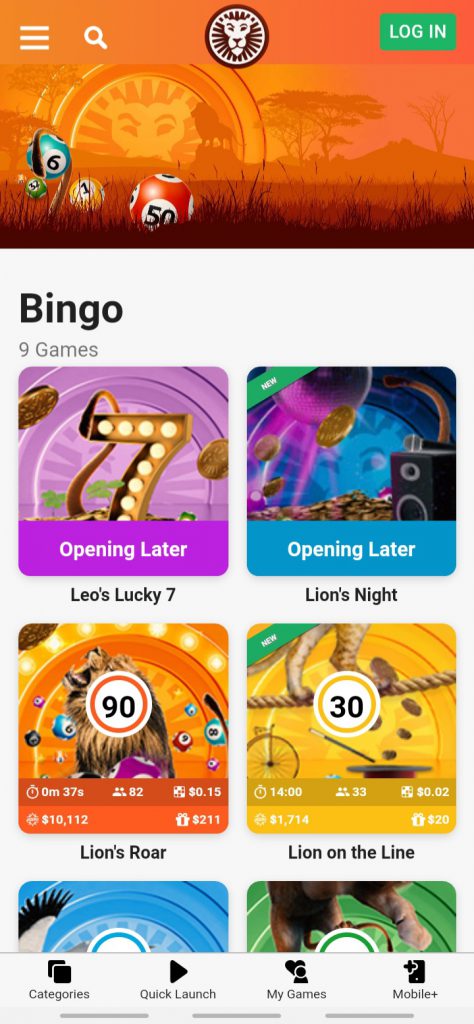 LeoVegas app Bingo