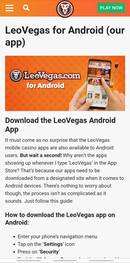 LeoVegas app download for android
