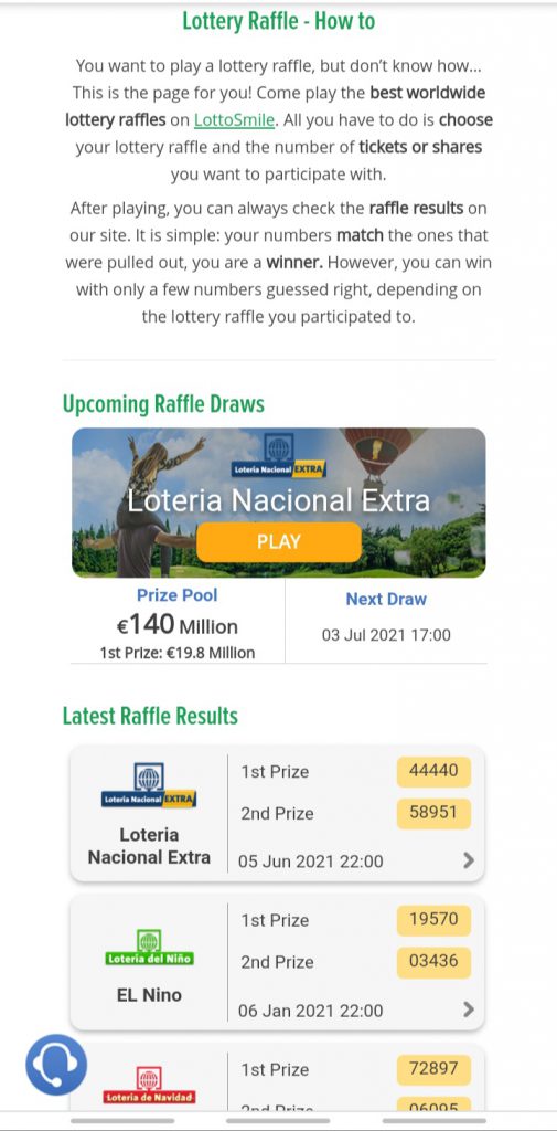 Lottosmile app raffles