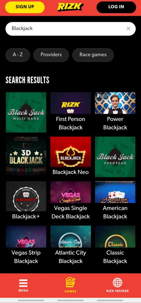 Rizk app blackjack