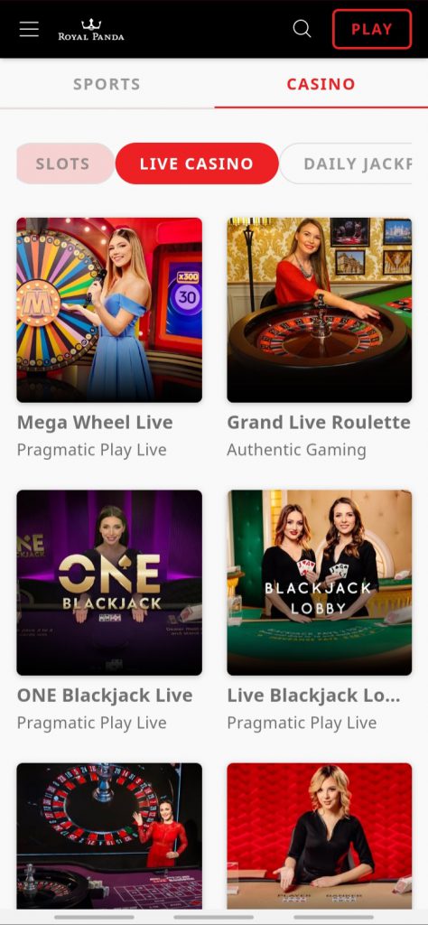 Royal Panda app live casino