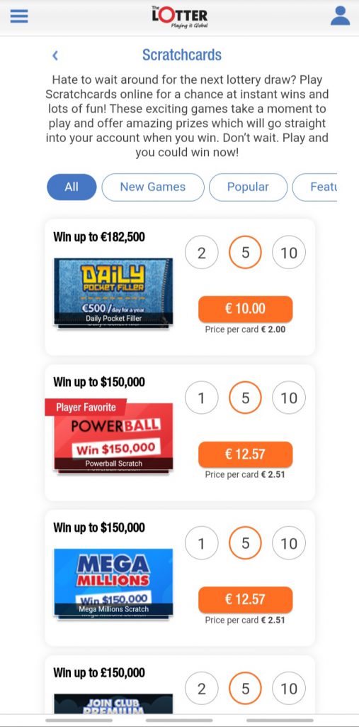 TheLotter app Scratchcards