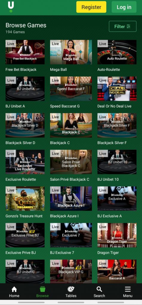 Unibet app Live casino