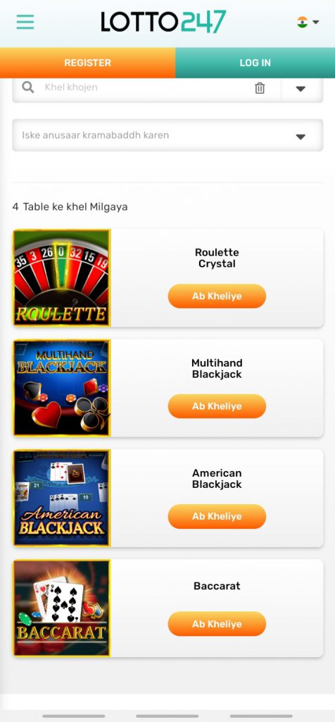 Lotto247 app table games
